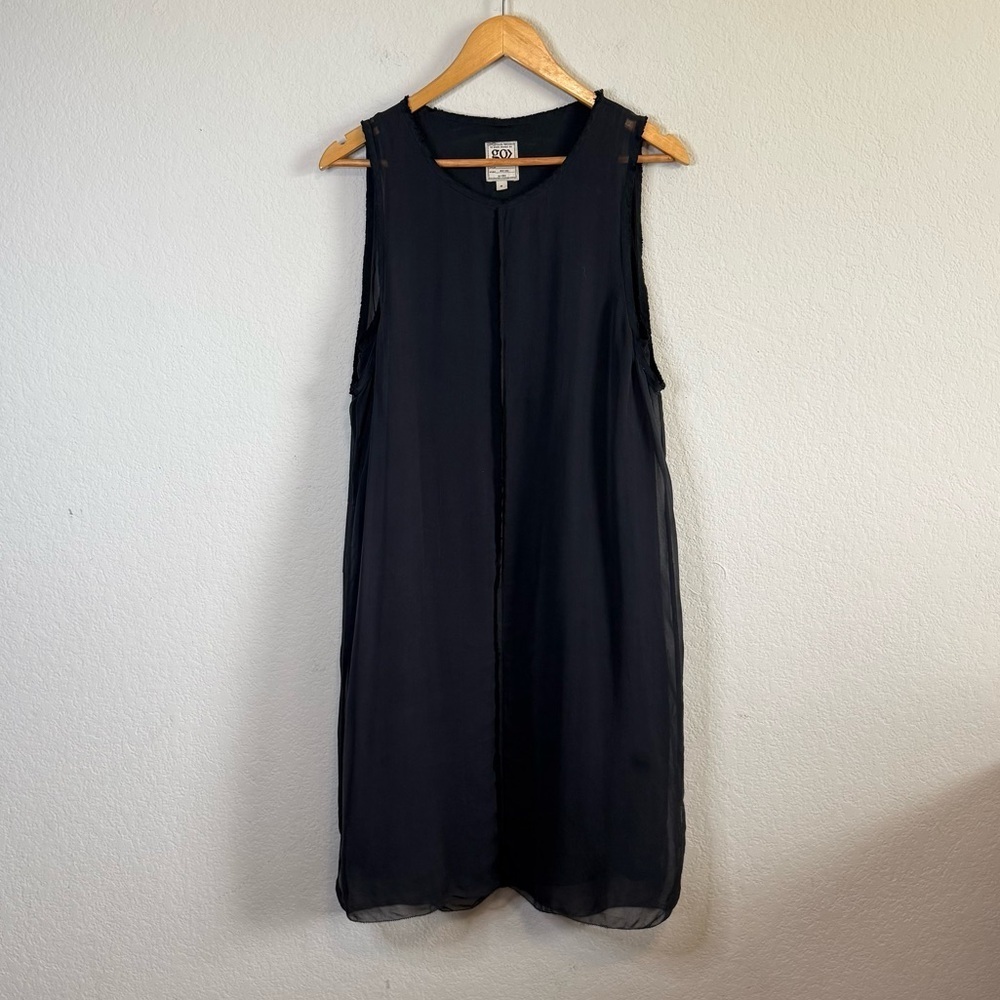 Go by GoSilk Black Longline Layered Sleeveless Tank Dress Size Medium